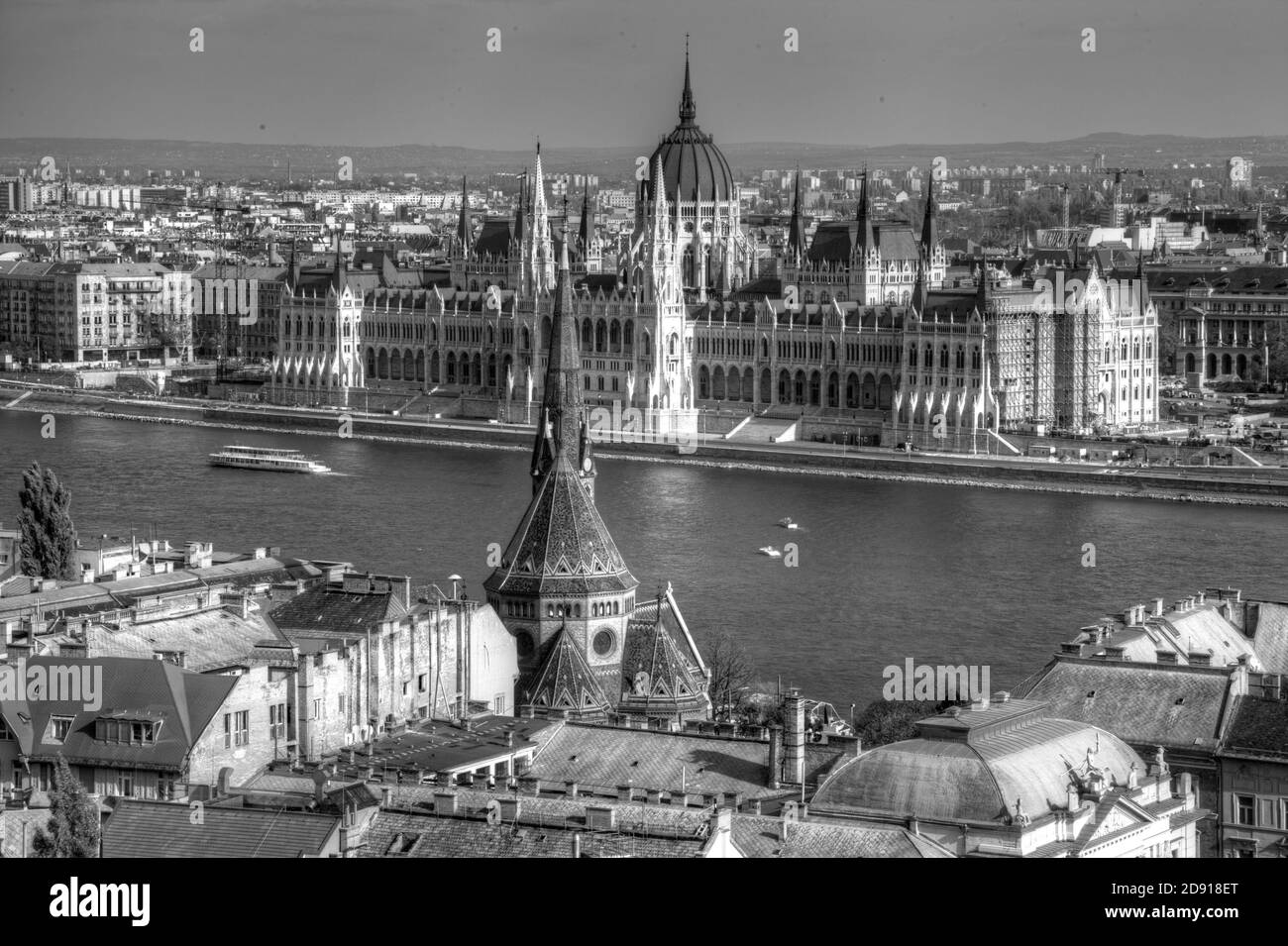 Parlement à Budapest Hongrie en noir et blanc Banque D'Images