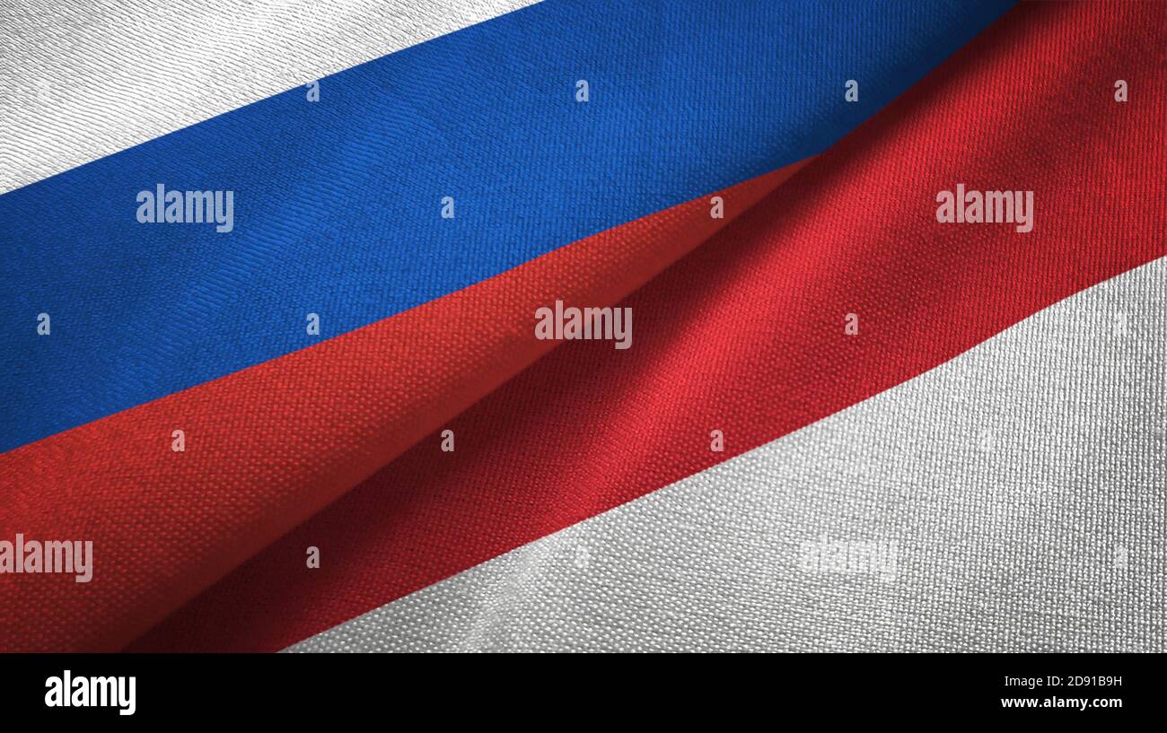 Russie et Indonésie deux drapeaux tissu textile, texture de tissu Banque D'Images