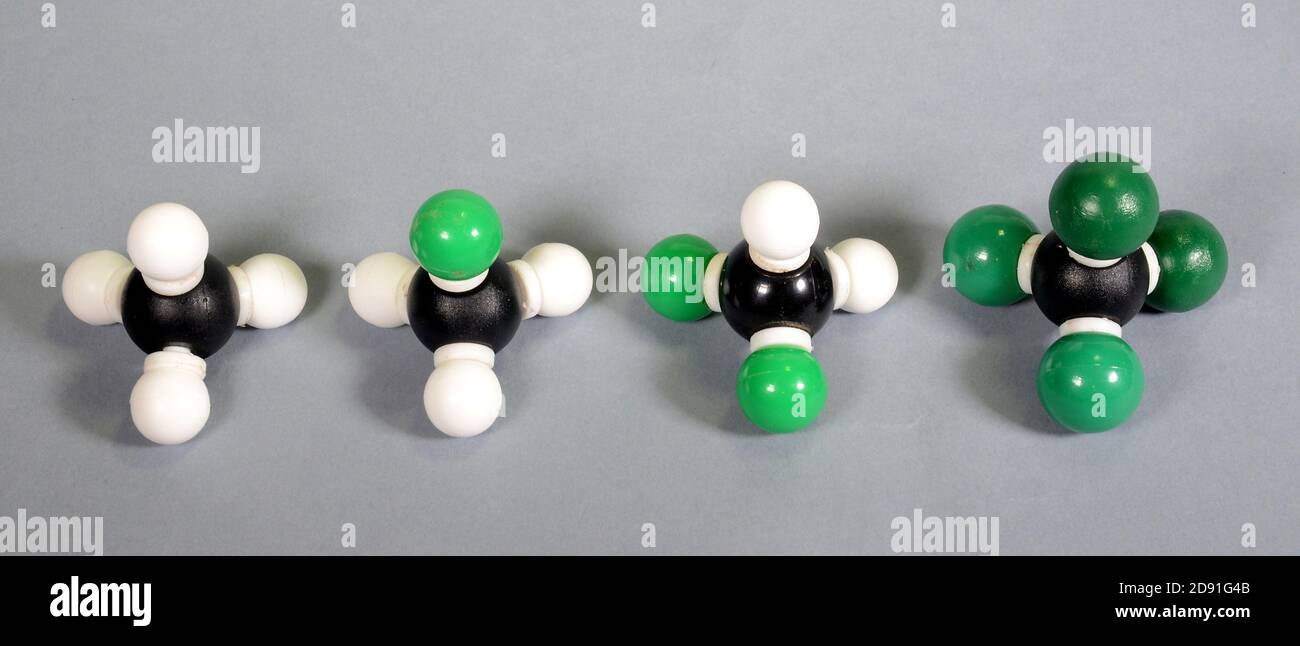 4 modèles moléculaires de méthane avec différentes qualités de substitution. Banque D'Images