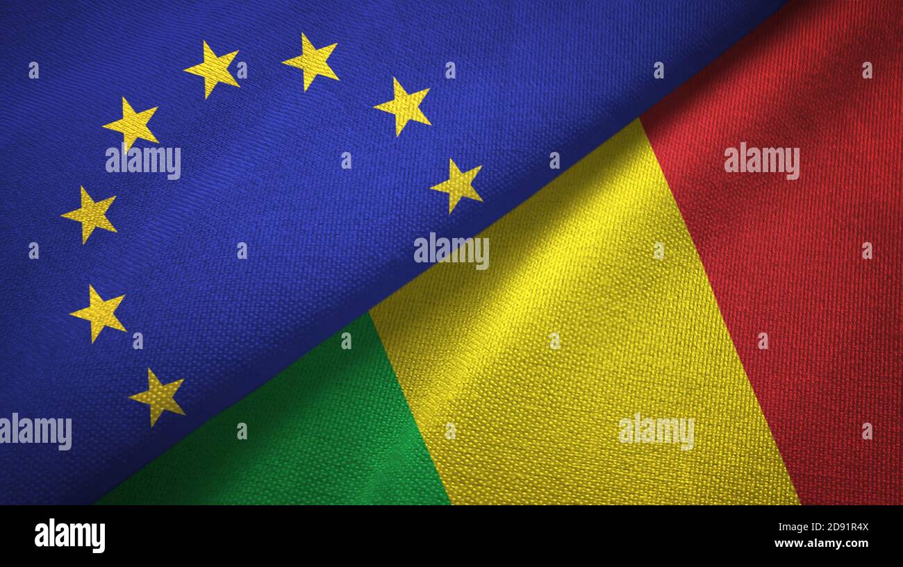 Union européenne et Mali deux drapeaux tissu textile, texture textile Banque D'Images