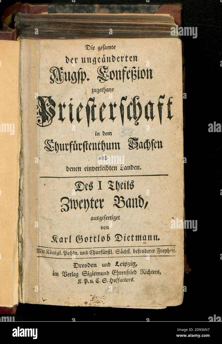 Karl Gottlob Dietmann Priesterschaft Titelblatt Band2 Teil 1 1753. Banque D'Images