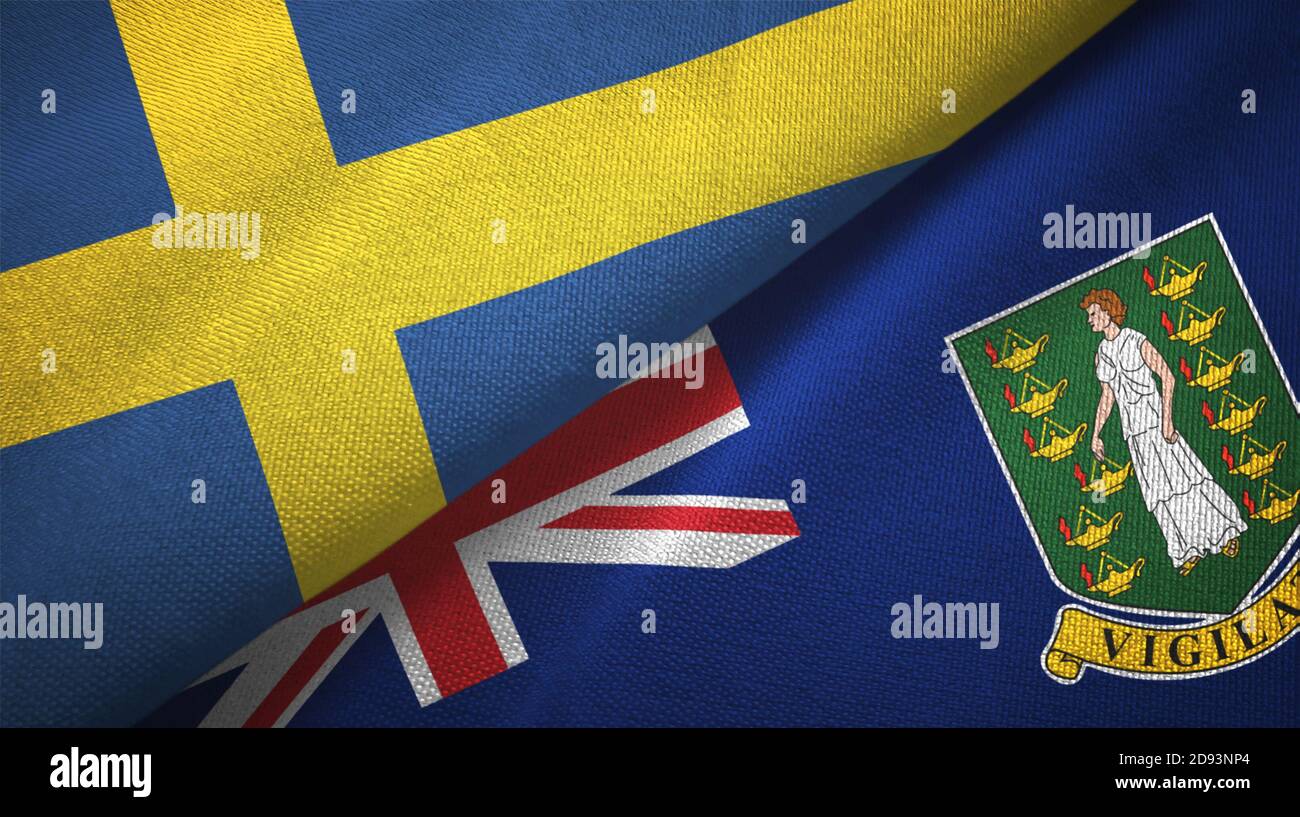 Suède et îles Vierges britanniques deux drapeaux tissu textile, texture de tissu Banque D'Images