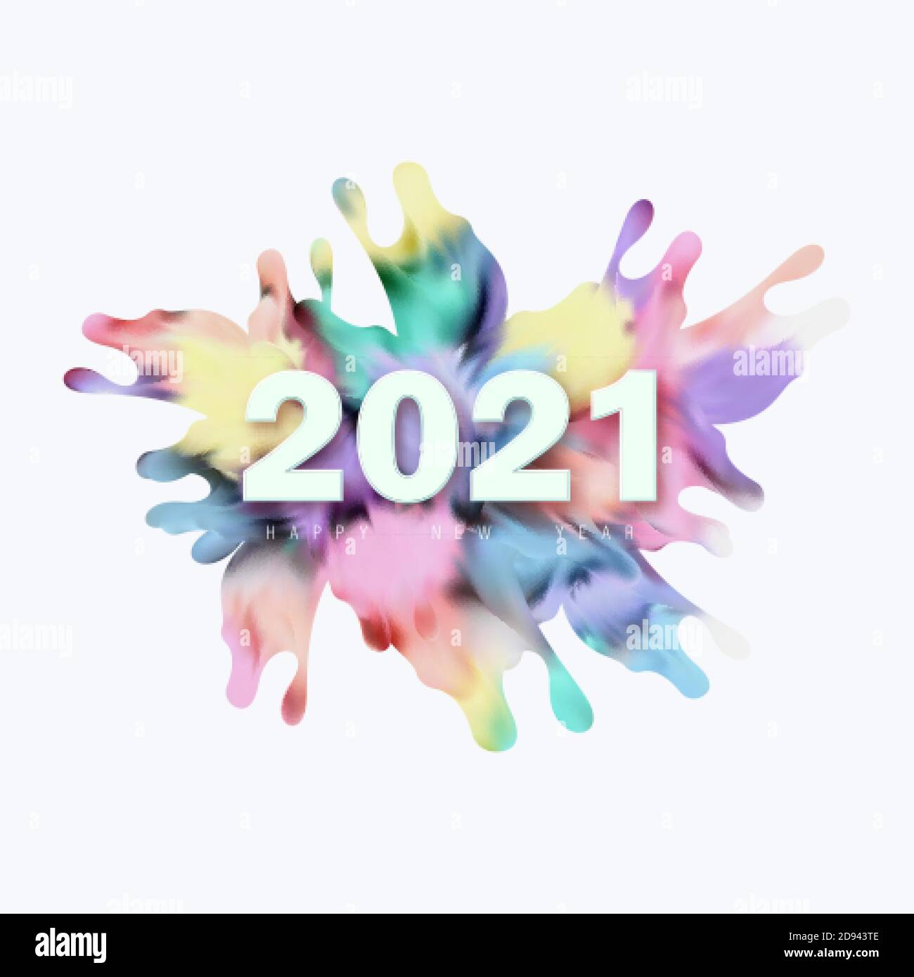 Bonne Année. Nombre de 2021 avec forme de peinture abstraite torsadée colorée. Illustration de Vecteur