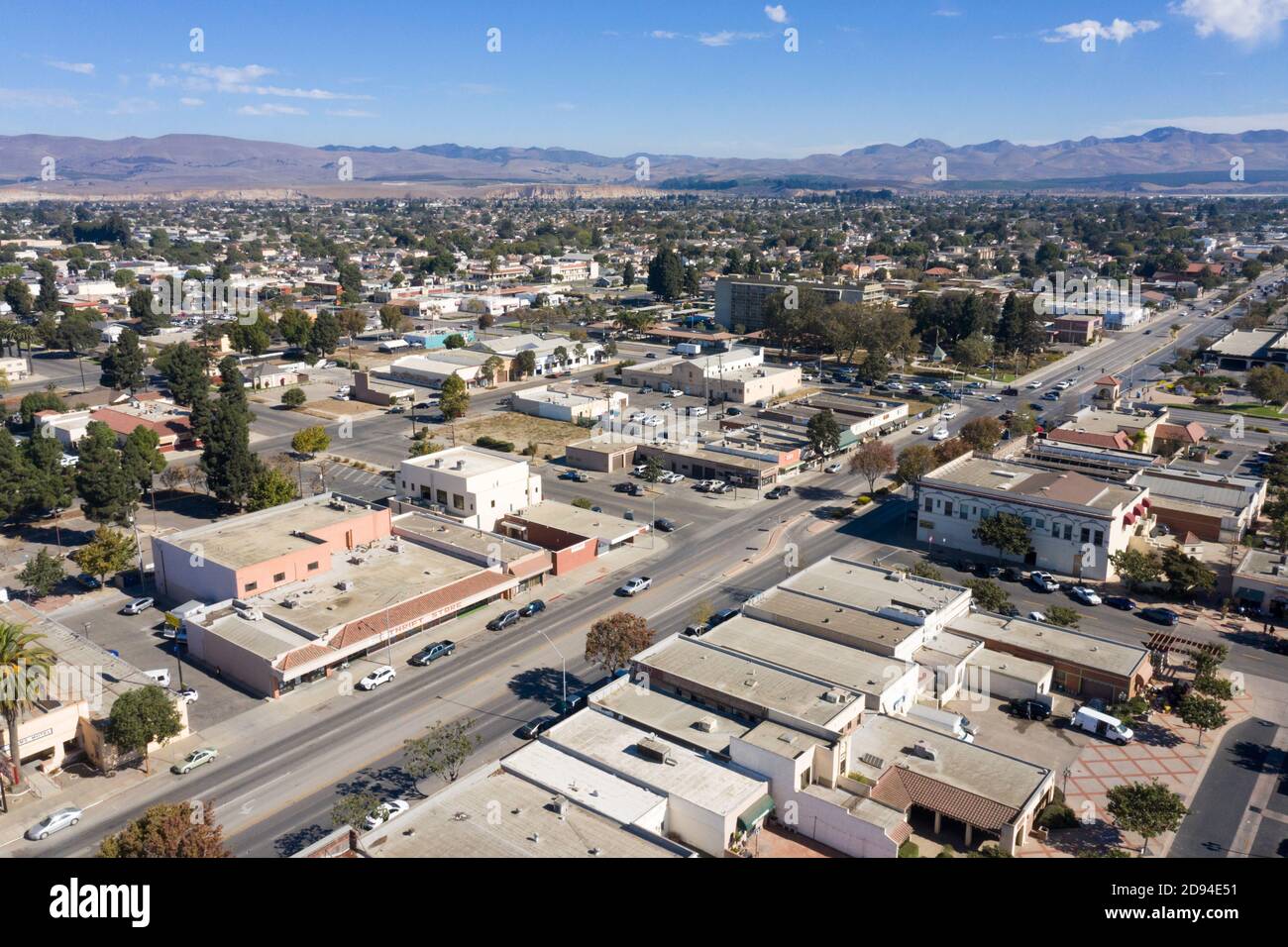 Vue aérienne sur le centre-ville de Santa Maria, Californie Banque D'Images