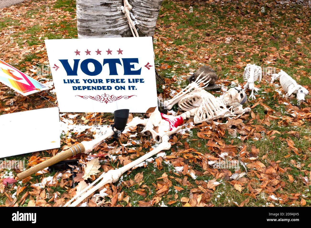 Squelette réduit avec signe de vote. St Paul Minnesota MN États-Unis Banque D'Images