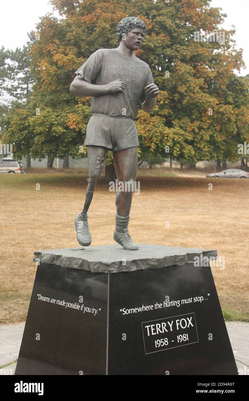 La statue de Terry Fox dans le parc Beacon Hill, Victoria (Colombie-Britannique) Banque D'Images