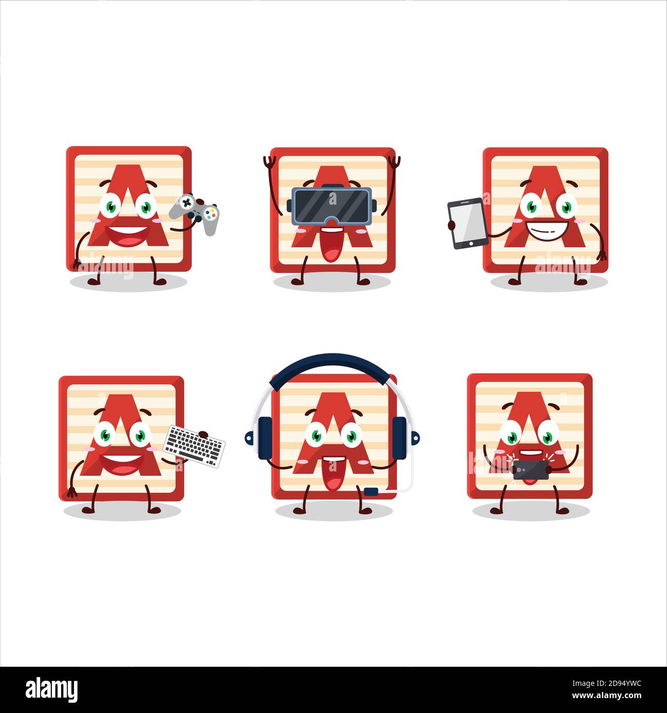 Bloc de jouet UN personnage de dessin animé jouent à des jeux avec divers émoticônes mignons Illustration de Vecteur