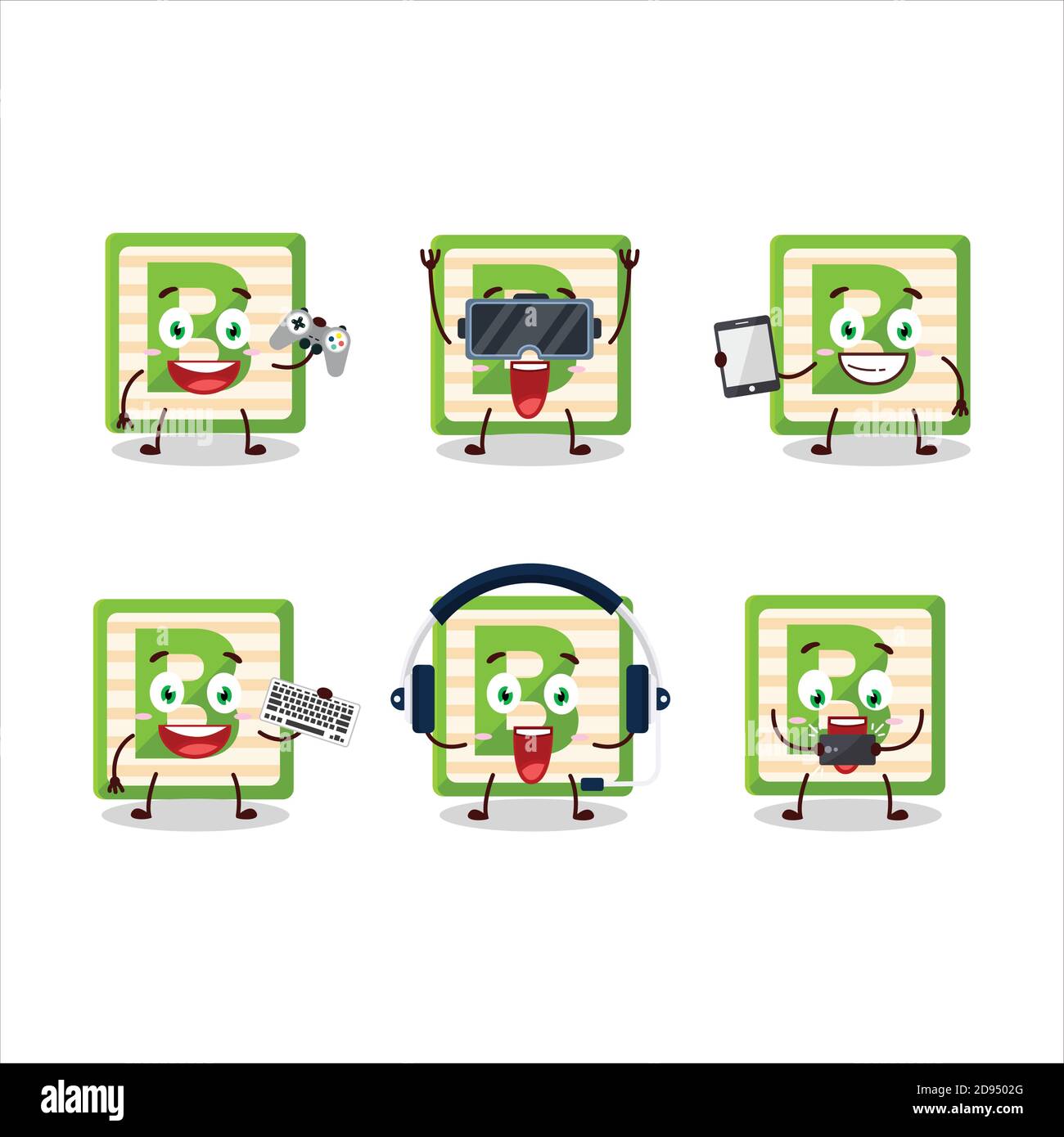Le personnage de dessin animé du bloc de jouets B joue à des jeux avec divers émoticônes mignons Illustration de Vecteur