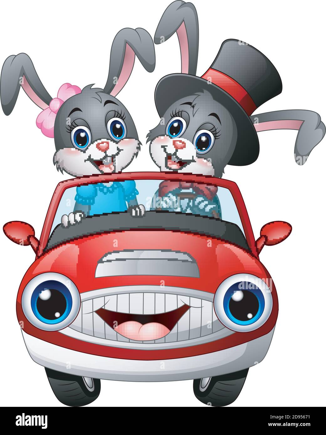 Illustration vectorielle de couples romantiques dessin animé lapin conduisant une voiture Illustration de Vecteur