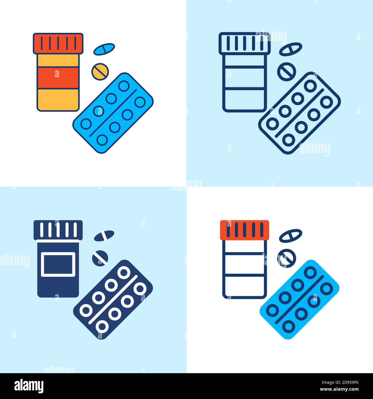 Icône de pack de pilules définie en style de ligne Illustration de Vecteur