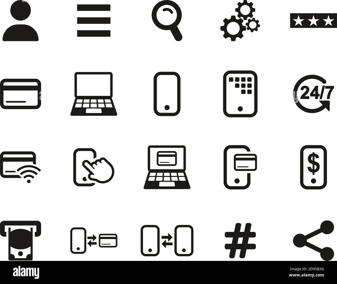 Icônes de banque mobile Noir et blanc ensemble grand Illustration de Vecteur