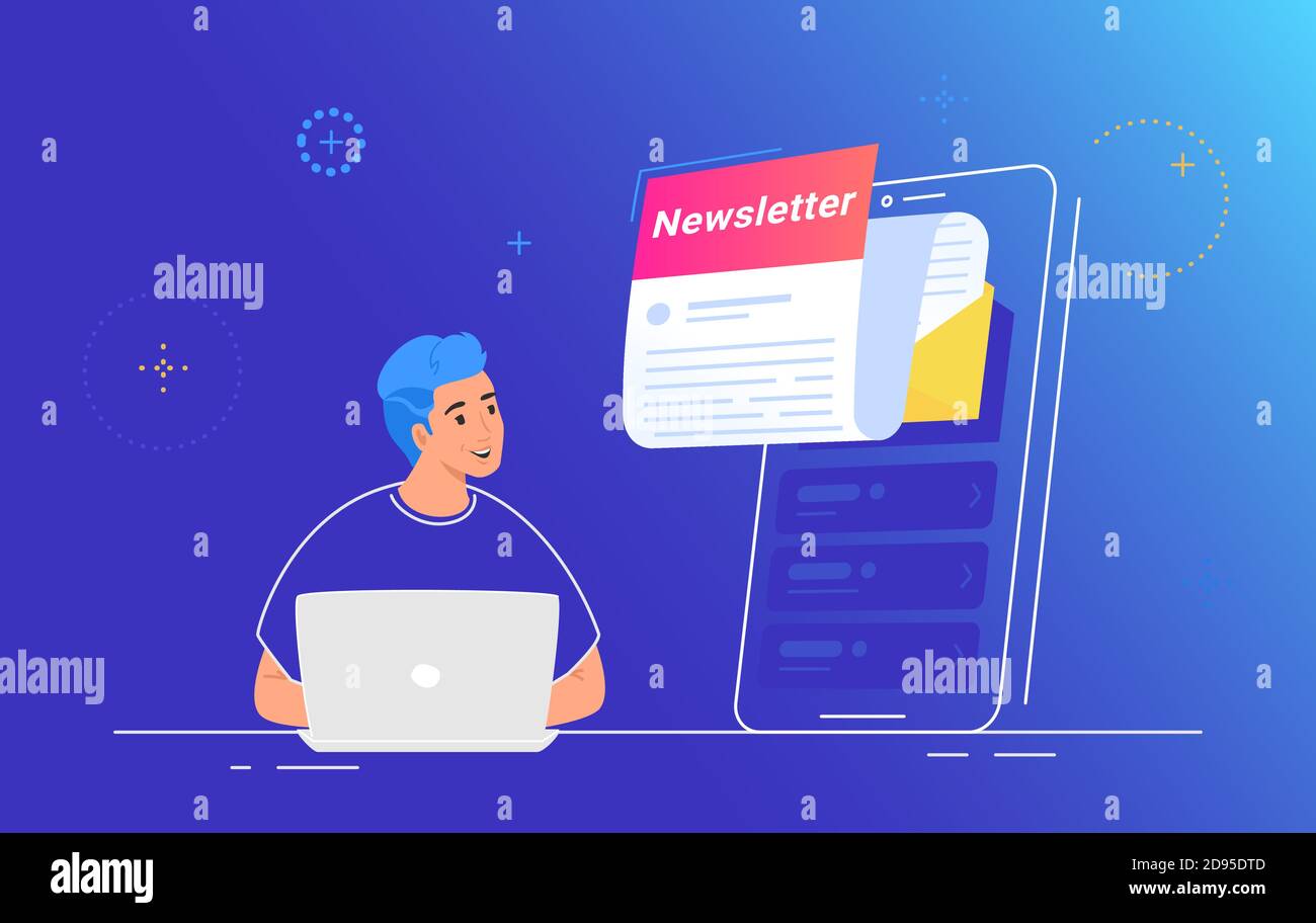 Abonnement à la newsletter en ligne dans l'application mobile Illustration de Vecteur