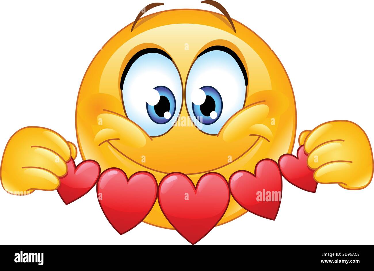 Happy emoji émoticon tenant les coeurs guirlande bunker découpes papier bannière Illustration de Vecteur