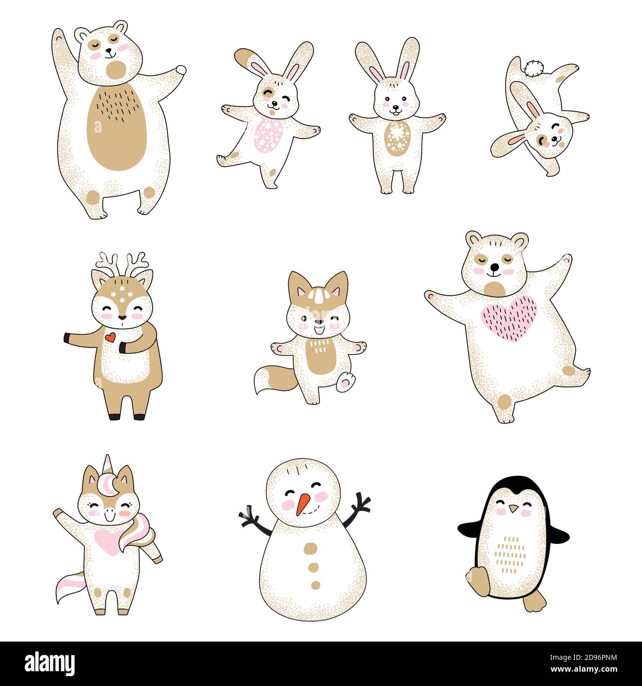 Ensemble vectoriel de personnages de dessins animés animaux mignons Illustration de Vecteur