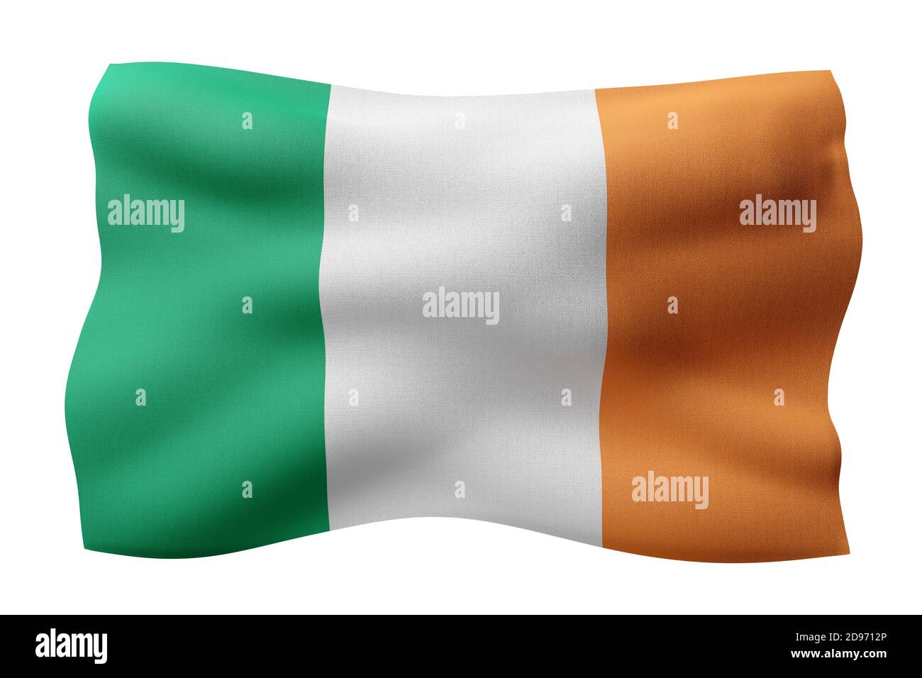 Rendu 3d d'un détail d'un drapeau irlandais en vase clos sur fond blanc Banque D'Images