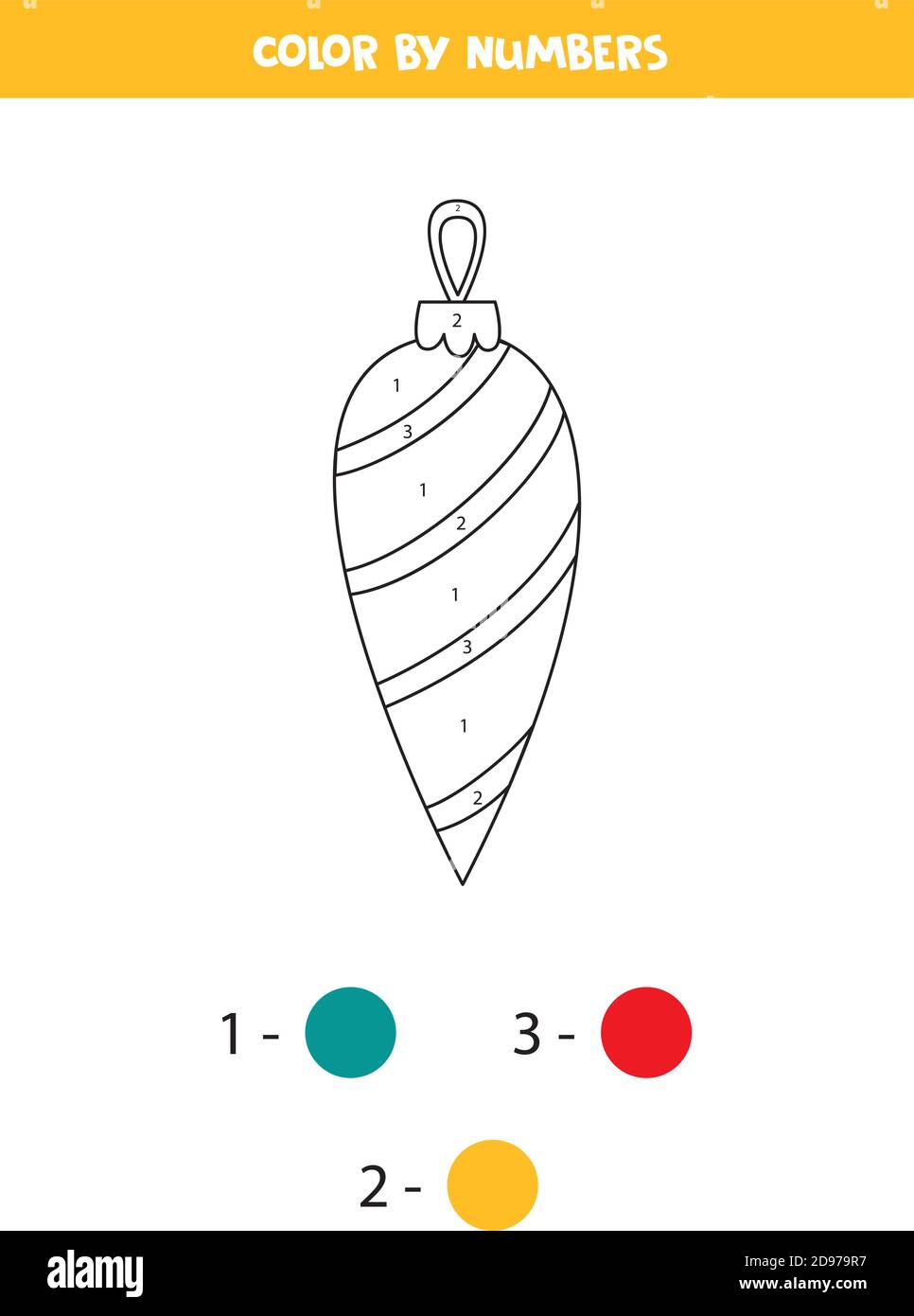 Feuille de calcul pour enfants. Colorer le ballon de Noël par des chiffres. Illustration de Vecteur