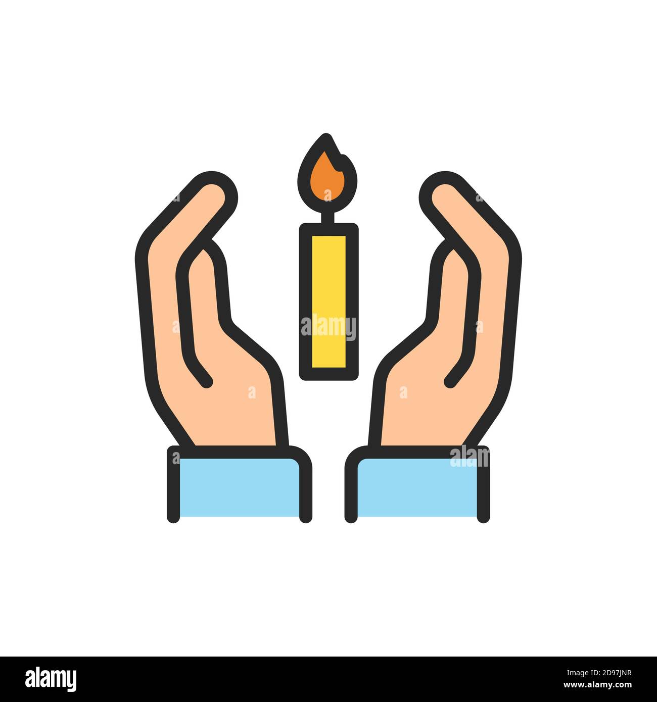 Icône représentant une ligne de couleur de bougie de condoléances pour les mains. Elément vectoriel isolé. Illustration de Vecteur