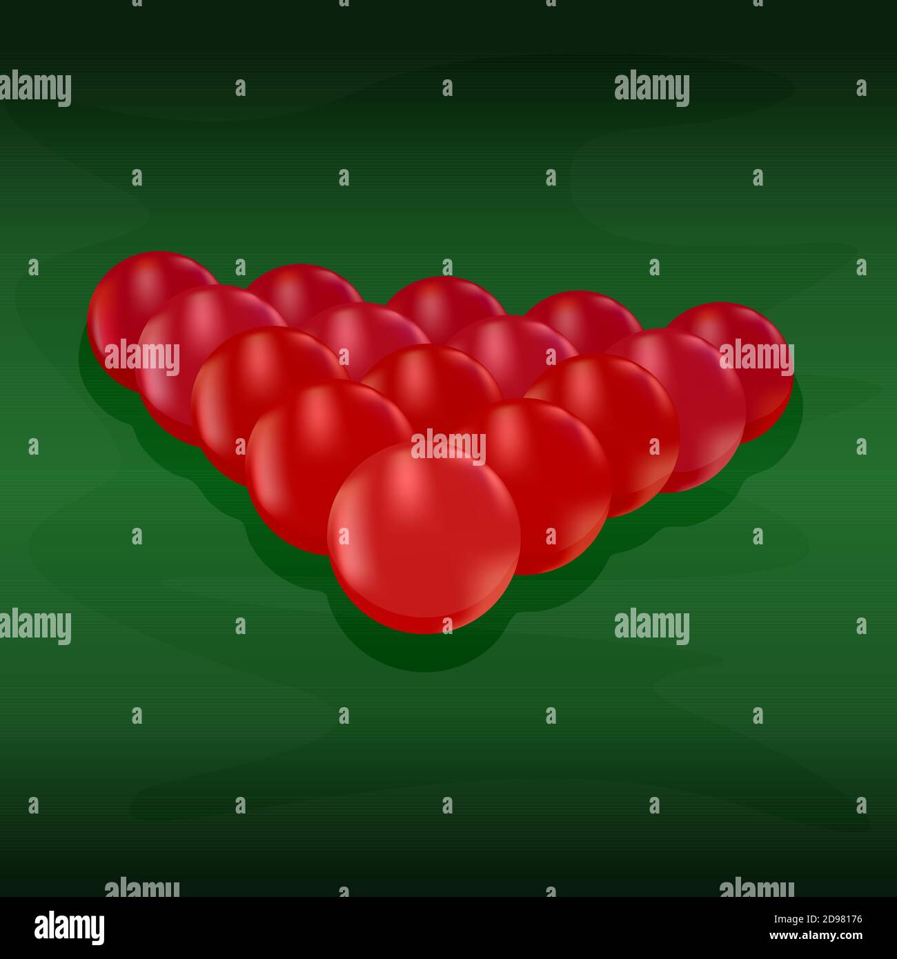 Jeu de boules de billard brillantes. Boules de snooker rouges disposées dans un triangle sur table verte.Billiard table vue de face boules pour le jeu de sport de la salle de billard.vecteur de stock Illustration de Vecteur