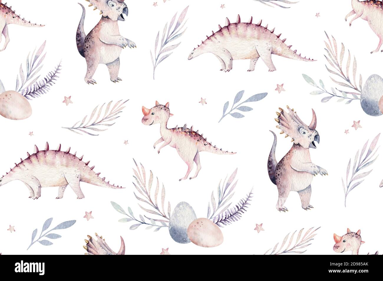 Mignon Dessin Anime Bebe Dinosaures Sans Couture Aquarelle Papier Peint Main Dino Texture D Arriere Plan Jurassic Park Enfants Rex Art Drole Photo Stock Alamy