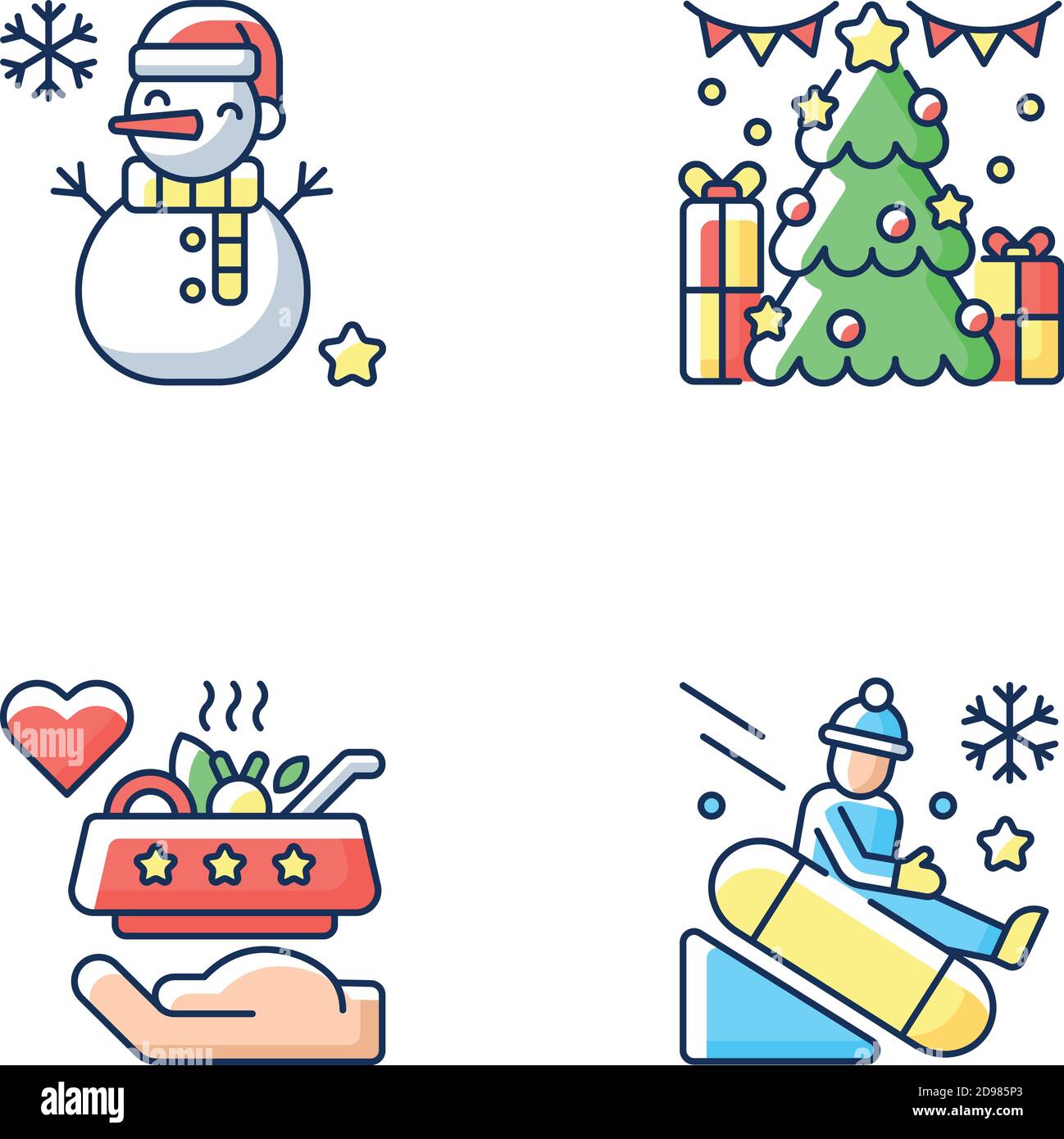 Jeux d'icônes de couleur RVB pour le divertissement de Noël Illustration de Vecteur