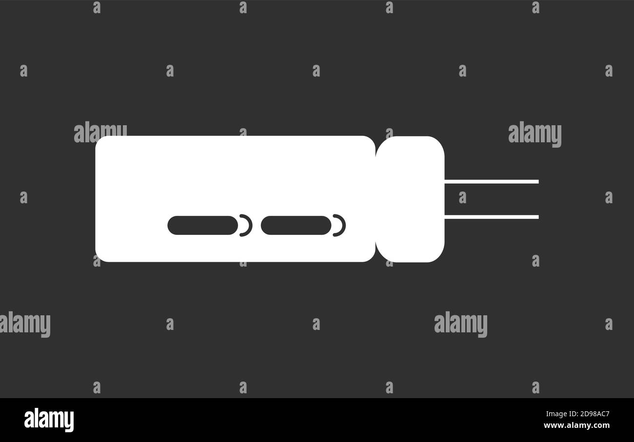 Symbole de capiteur électrique vecteur isolé sur bakcground noir. Icône de capasiteur électrolytique traversant Illustration de Vecteur