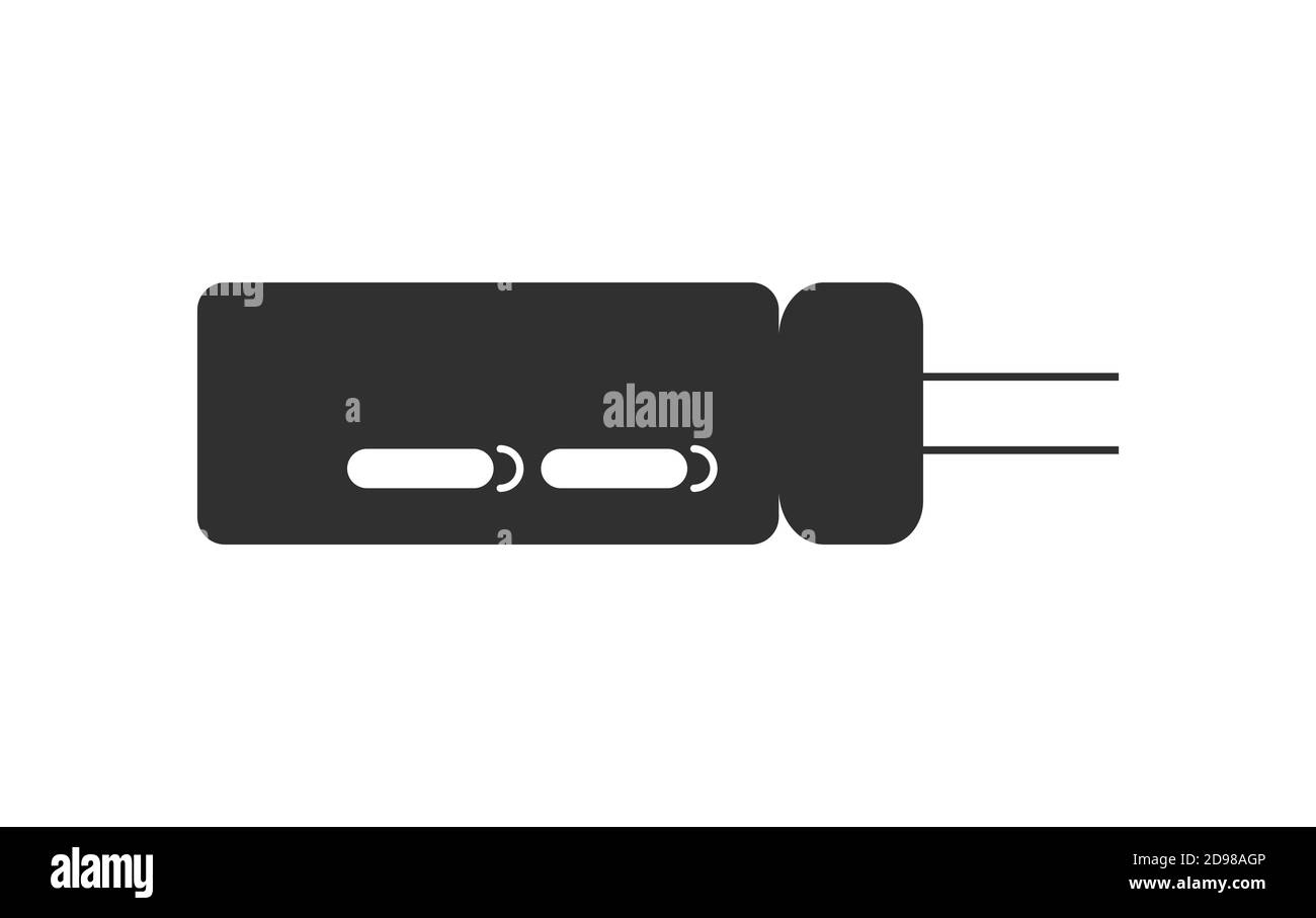 Symbole de capiteur électrique vecteur isolé sur fond noir. Icône de capasiteur électrolytique traversant Illustration de Vecteur