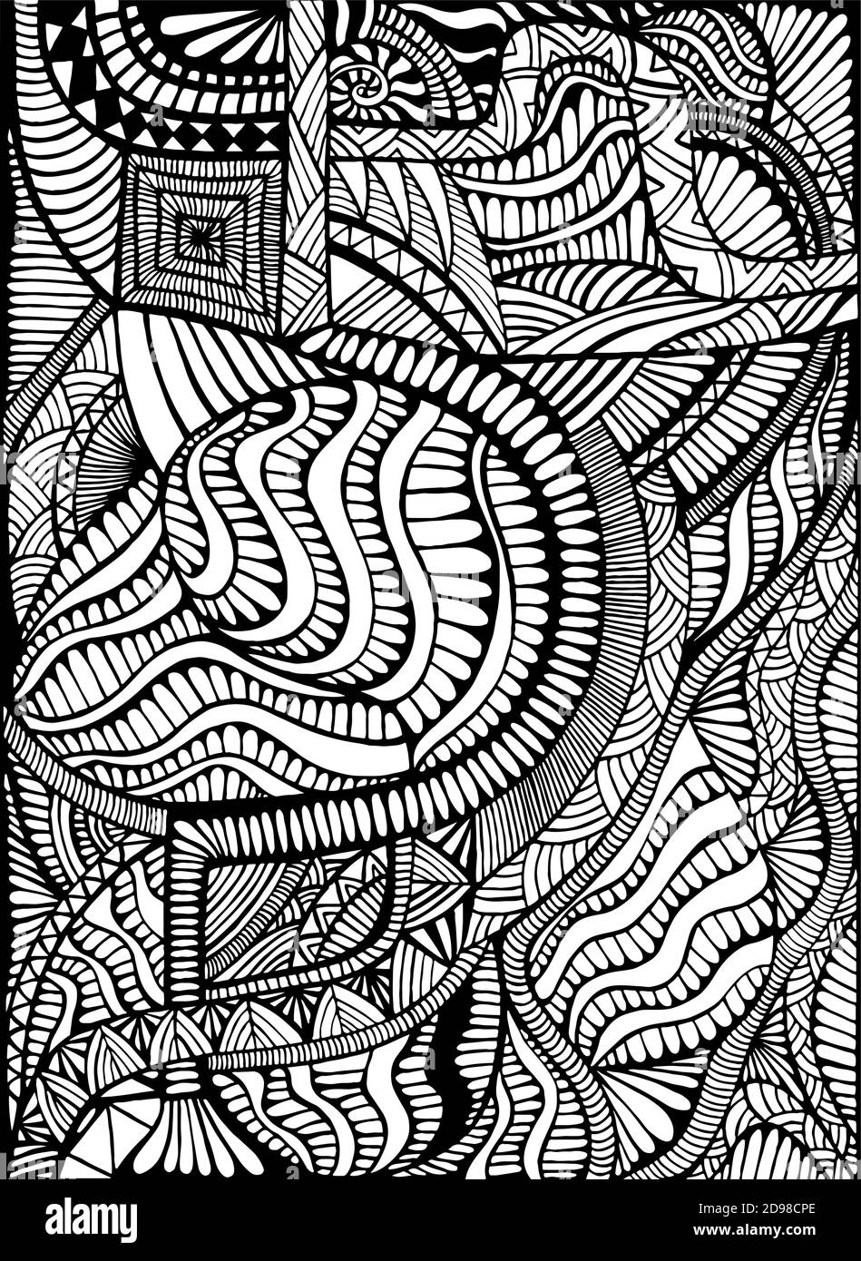 Page de coloriage de motif abstrait décoratif noir et blanc. Illustration de Vecteur