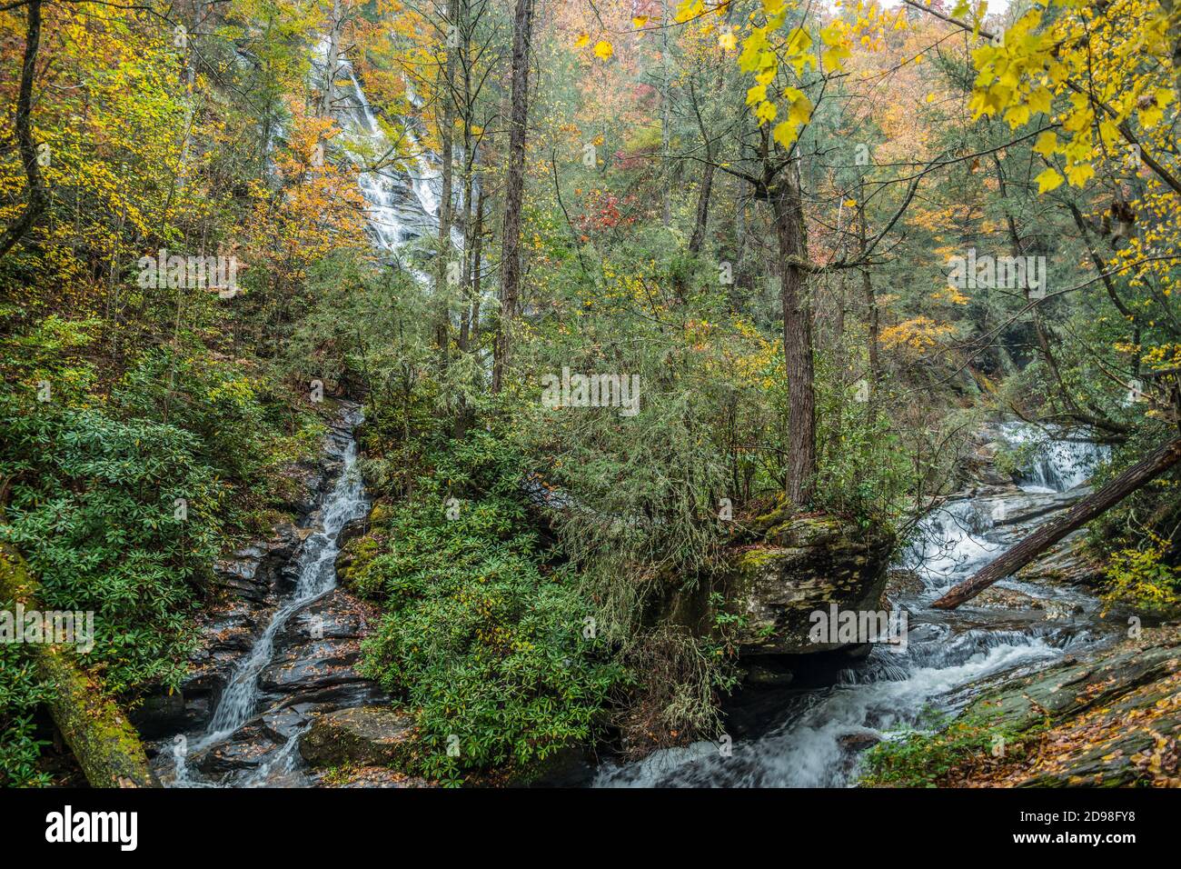 Belles cascades de Dukes creek dans les montagnes du nord de la géorgie avec un feuillage d'automne coloré et lumineux en automne Banque D'Images
