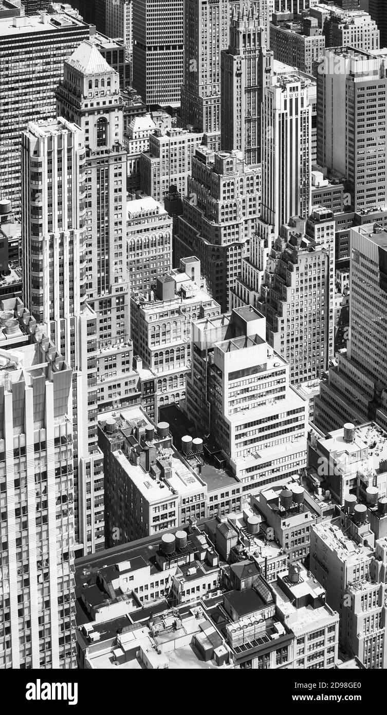 Photo aérienne en noir et blanc du paysage urbain de New York, États-Unis. Banque D'Images