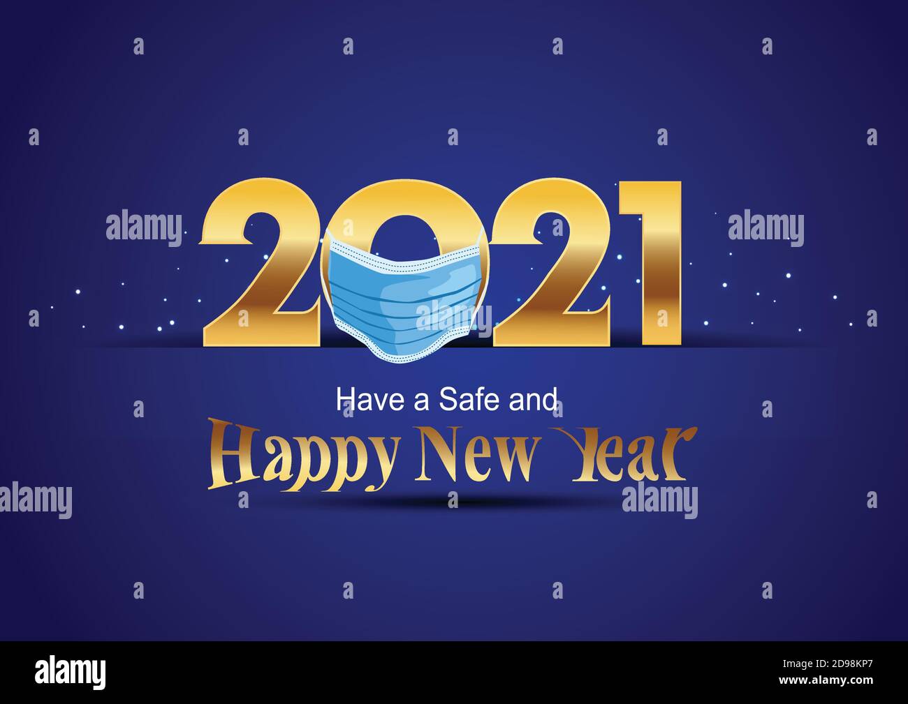 bonne nouvelle année 2021 lettre d'or avec fond bleu. covid-19, virus corona concept Illustration de Vecteur