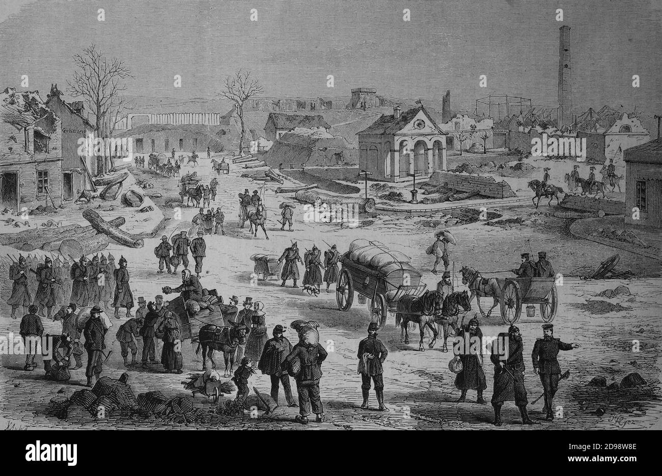 Saint-Denis, derrière le fort Double Couronne, guerre franco-prussienne, 29 janvier 1871, France / Saint-Denis, hinter fort Double Couronne, Deutsch-Französischer Krieg, 29. Januar 1871, Frankreich, Historisch, historique, numérique reproduction améliorée d'un original du 19ème siècle / digitale Reproduktion einer Originalvorlage aus dem 19. Jahrhundert, Banque D'Images