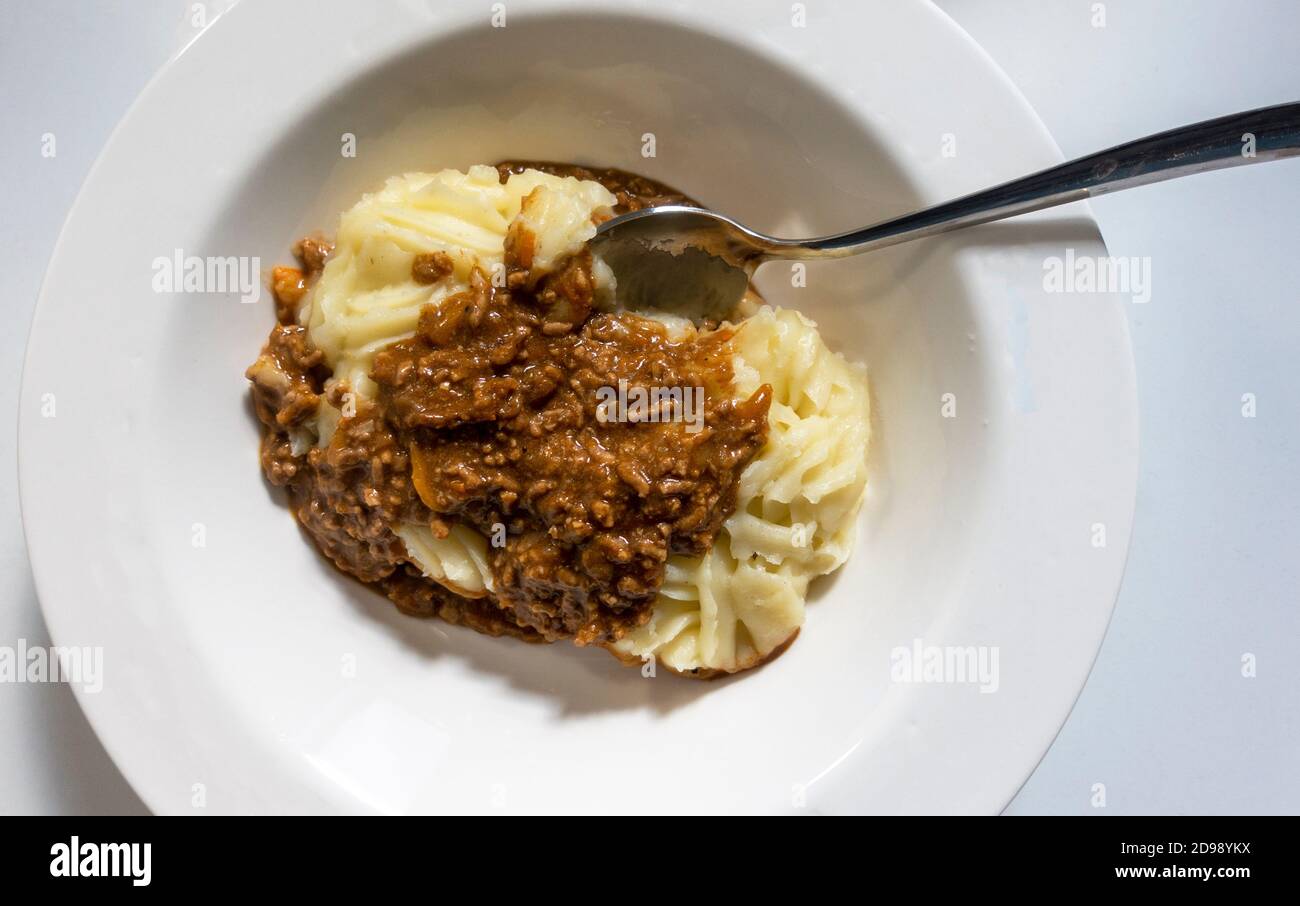 La tarte de Shepard, un plat anglais avec du bœuf haché et une purée de pommes de terre Banque D'Images