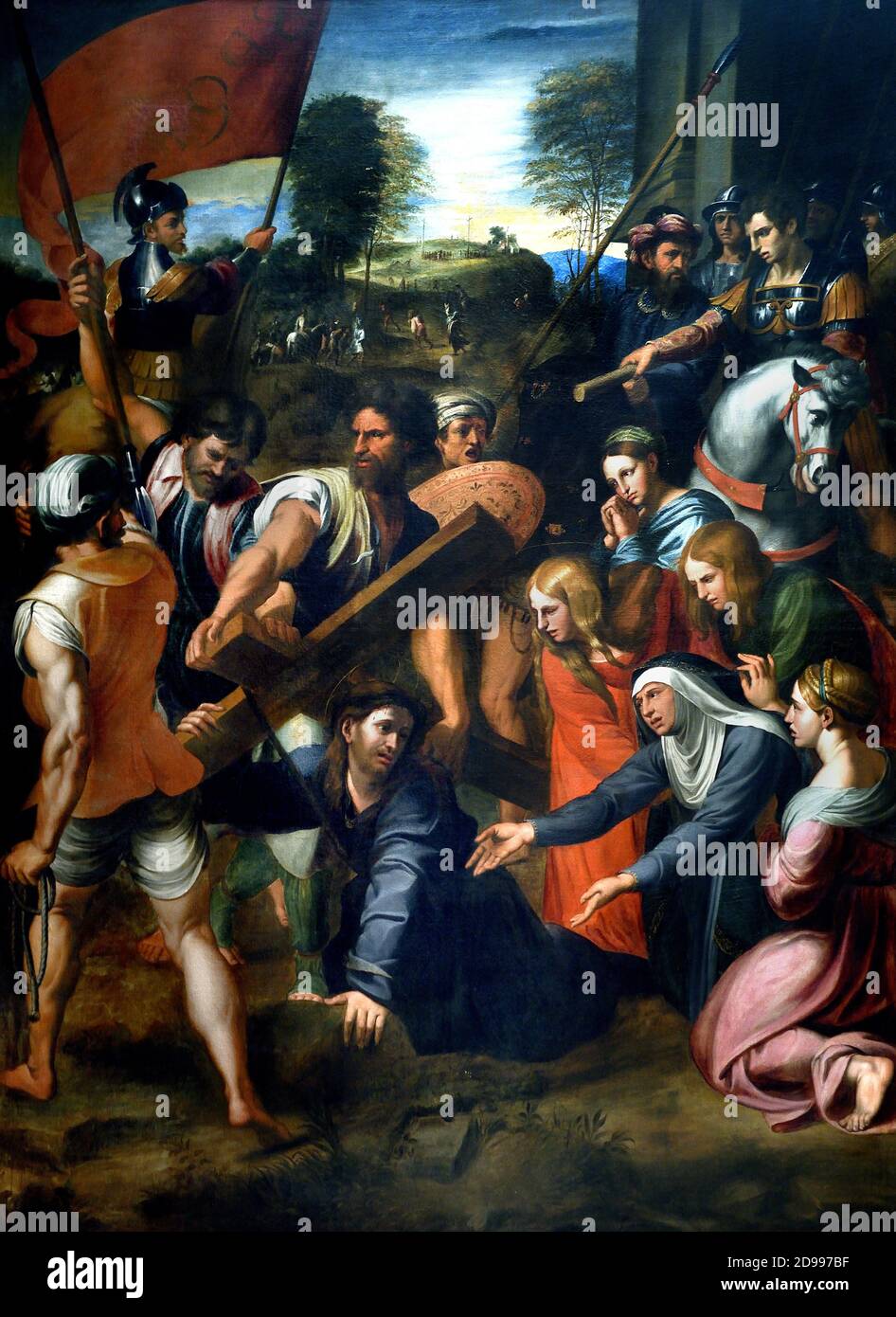 Christ portant la croix et sur le chemin du Mont Calvaire, copie peinte au XVIIe siècle par Juan Carreño de Miranda de l'œuvre El Pasmo de Sicilia ou Caída en el camino del Calvario, Qui a été peint vers 1515 ou 1517 par Rafael Sanzio 1654 Juan Carreno de Miranda 1614-1685 Espagne espagnole Banque D'Images