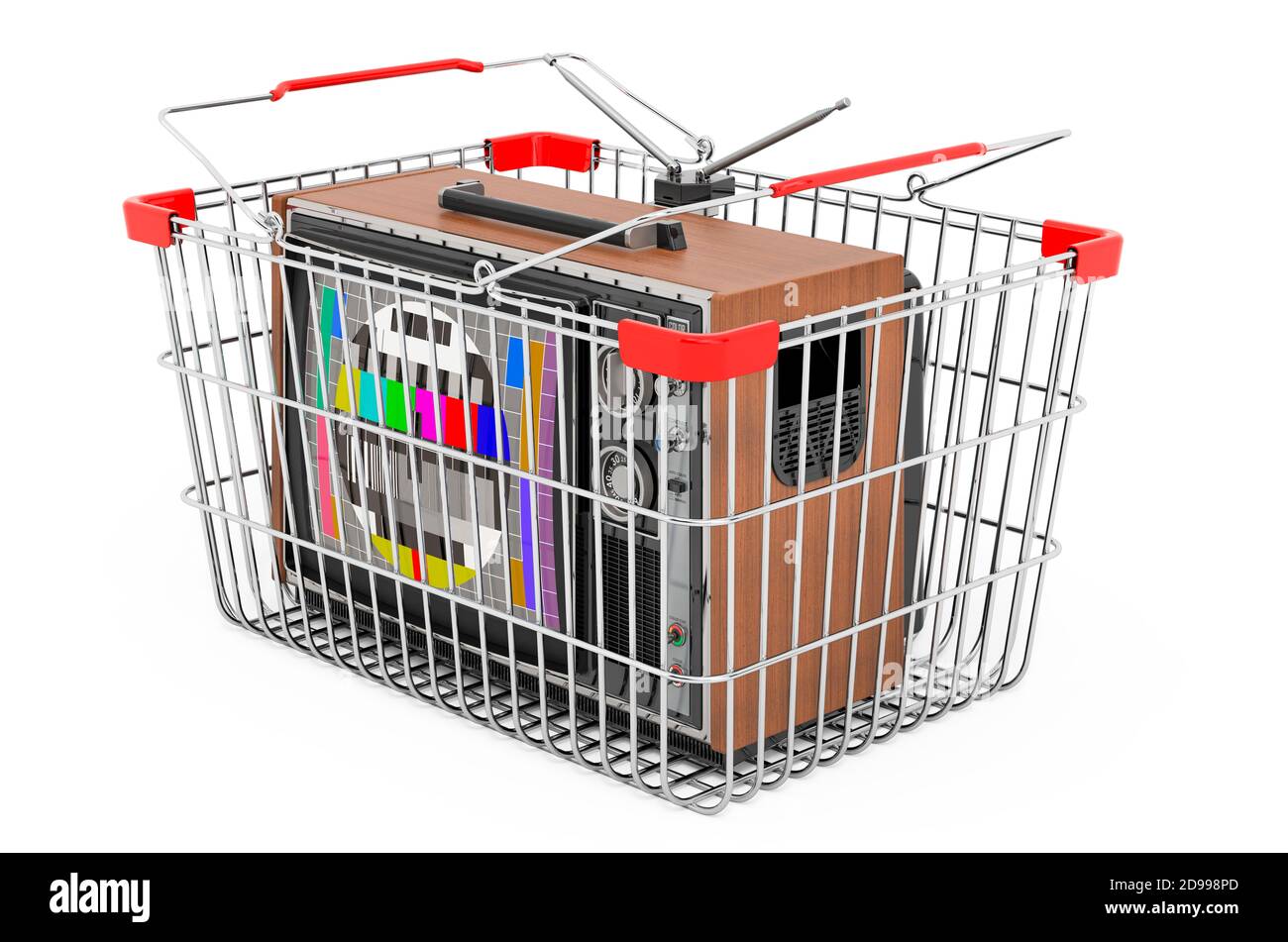 Téléviseur à l'intérieur du panier, rendu 3D isolé sur fond blanc Banque D'Images Téléviseur à l'intérieur du panier, rendu 3D isolé sur fond blanc Banque D'Images