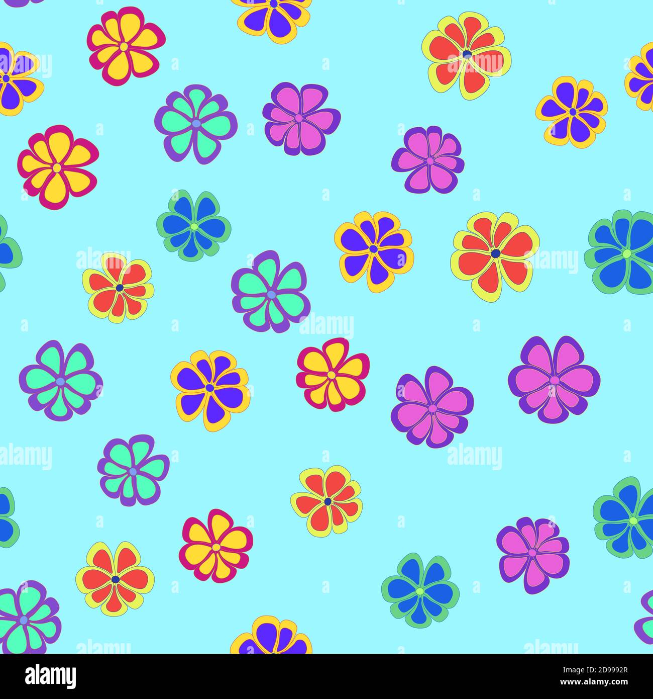 Motif puéril sans coutures avec petites fleurs. Motif floral sur fond bleu. Petites fleurs de différentes couleurs et formes. Comme une fleur Illustration de Vecteur