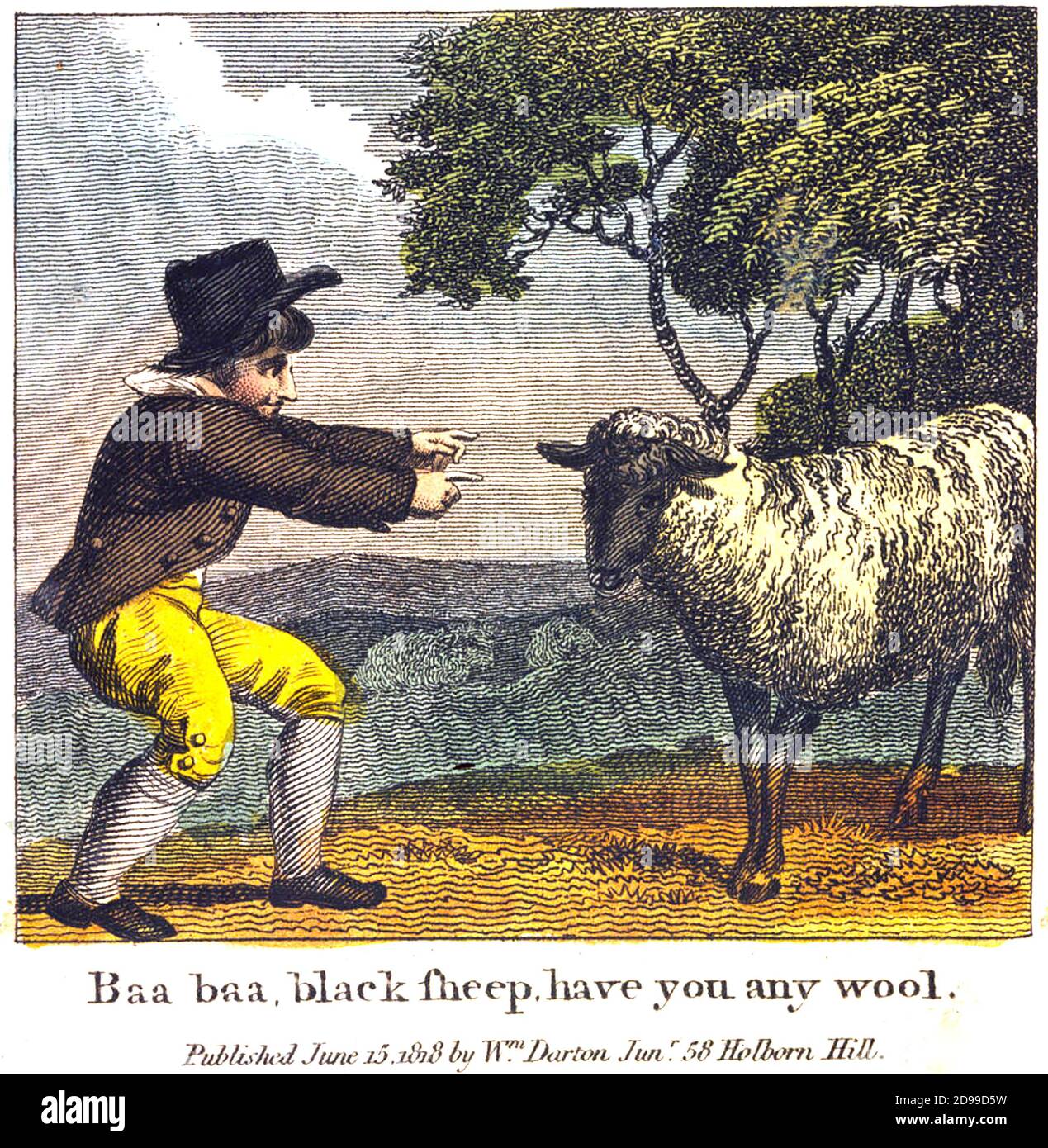 BAA, BAA, MOUTON NOIR. Comptine anglaise dans une illustration de 1818 Banque D'Images