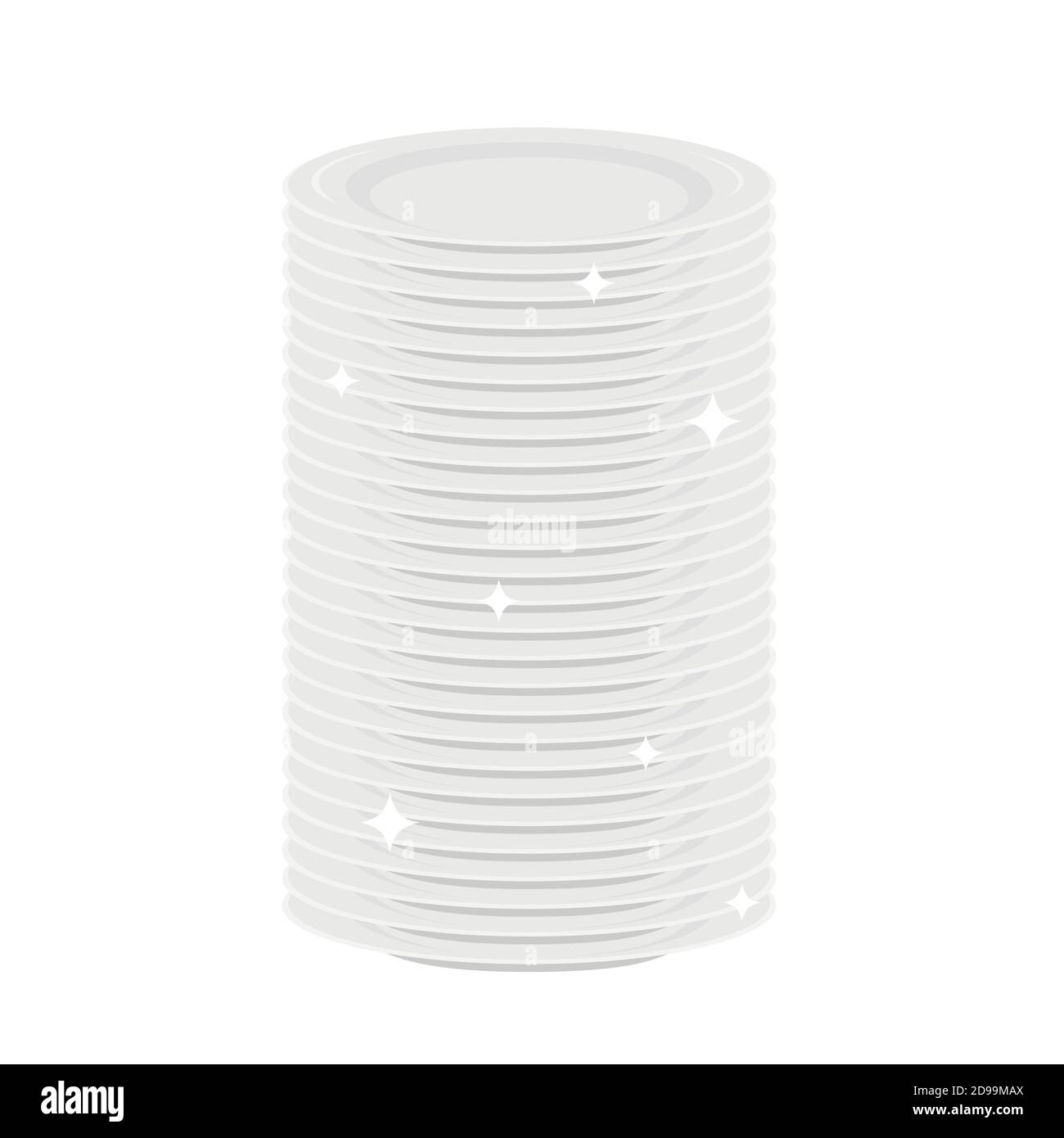Pile de plaques blanches propres isolée sur fond blanc. Vaisselle lavée, cuisine vaisselle. Illustration vectorielle. Illustration de Vecteur