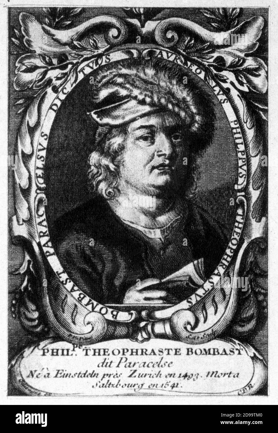 Le medicien suisse , philosophe et alchimiste PARACELSUS ( né Philipp Theofrast bombardé von Hohenheim , 1493 - 1541 ) - PARACELSO - MEDICO - FILOSOFO - ALCHIMISTA - MEDICINA - FILOSOFIA - ALCHIMIA - MAGIA - magie - philosophie - alchimie - magie - portrait - ritrato - gravé - incisione - chapeau - cappello - livre - libro --- Archivio GBB Banque D'Images