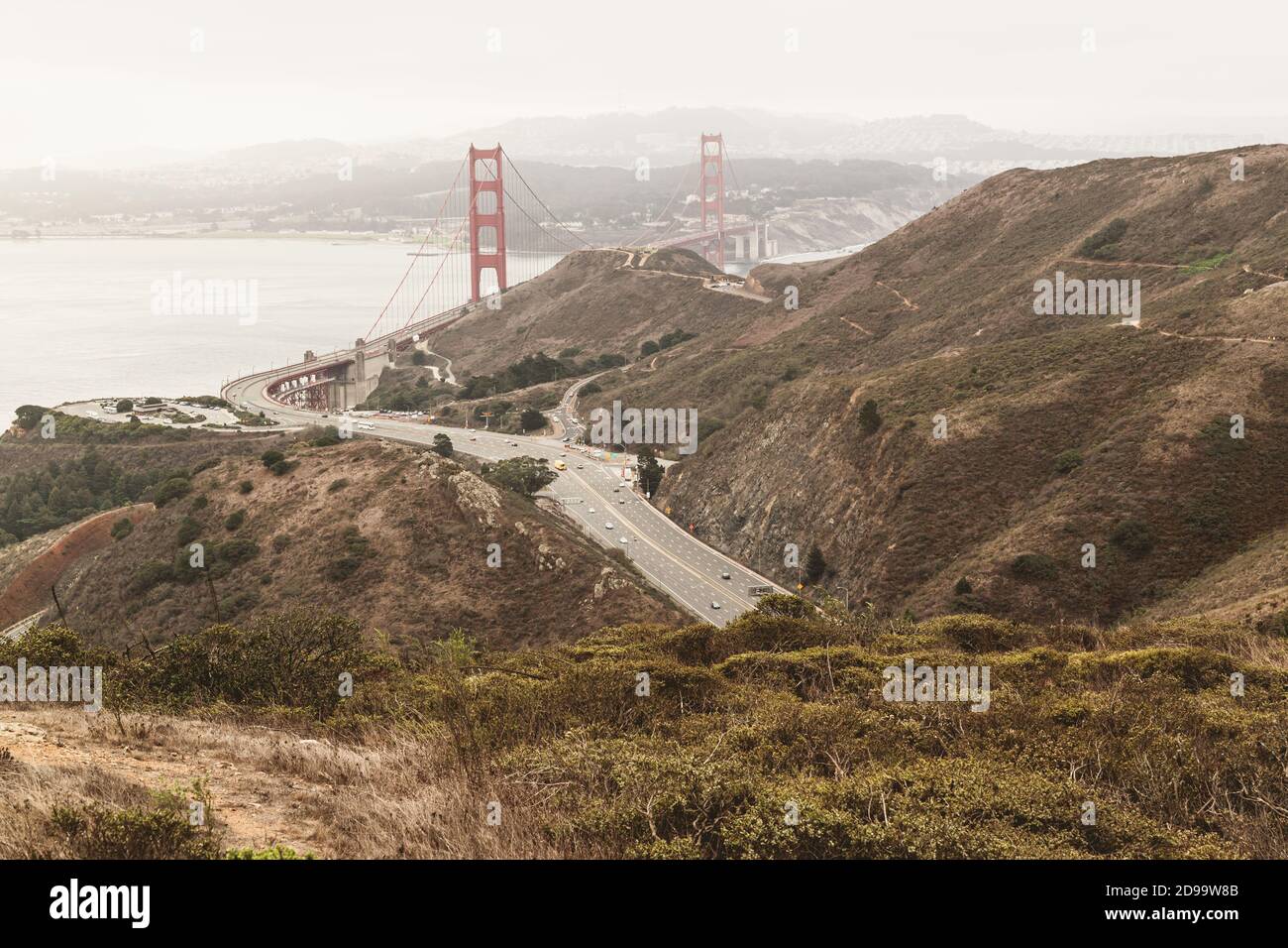 Le Golden Gate Bridge donne sur la vue depuis Marin Headlands Sausalito. Banque D'Images