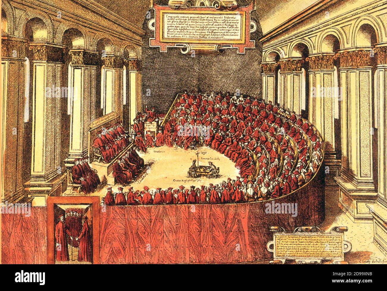 ' CONCILIO DI TRENTO ' ( 1565 , par Claudy , gravure ) ecclesia ' - CONCILIO DI TRENTO - Cardinale - cardinali - alti prelati - alto prelato - VATICANO - VATICAN - RELIGIONE - RELIGION - CONSEIL TRENT - CONTRORIFORMA - CONTRE-RÉFORME - contre-réforme - riunione - réunion - assemblea --- Archivio GBB Banque D'Images