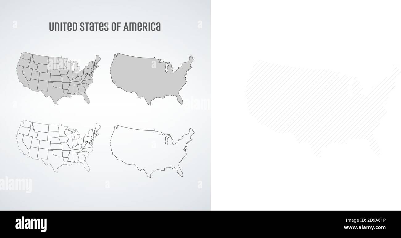 Carte vectorielle simplifiée des États-Unis d'Amérique, ensemble de cartes avec États. Illustration vectorielle de stock isolée sur fond blanc. Illustration de Vecteur