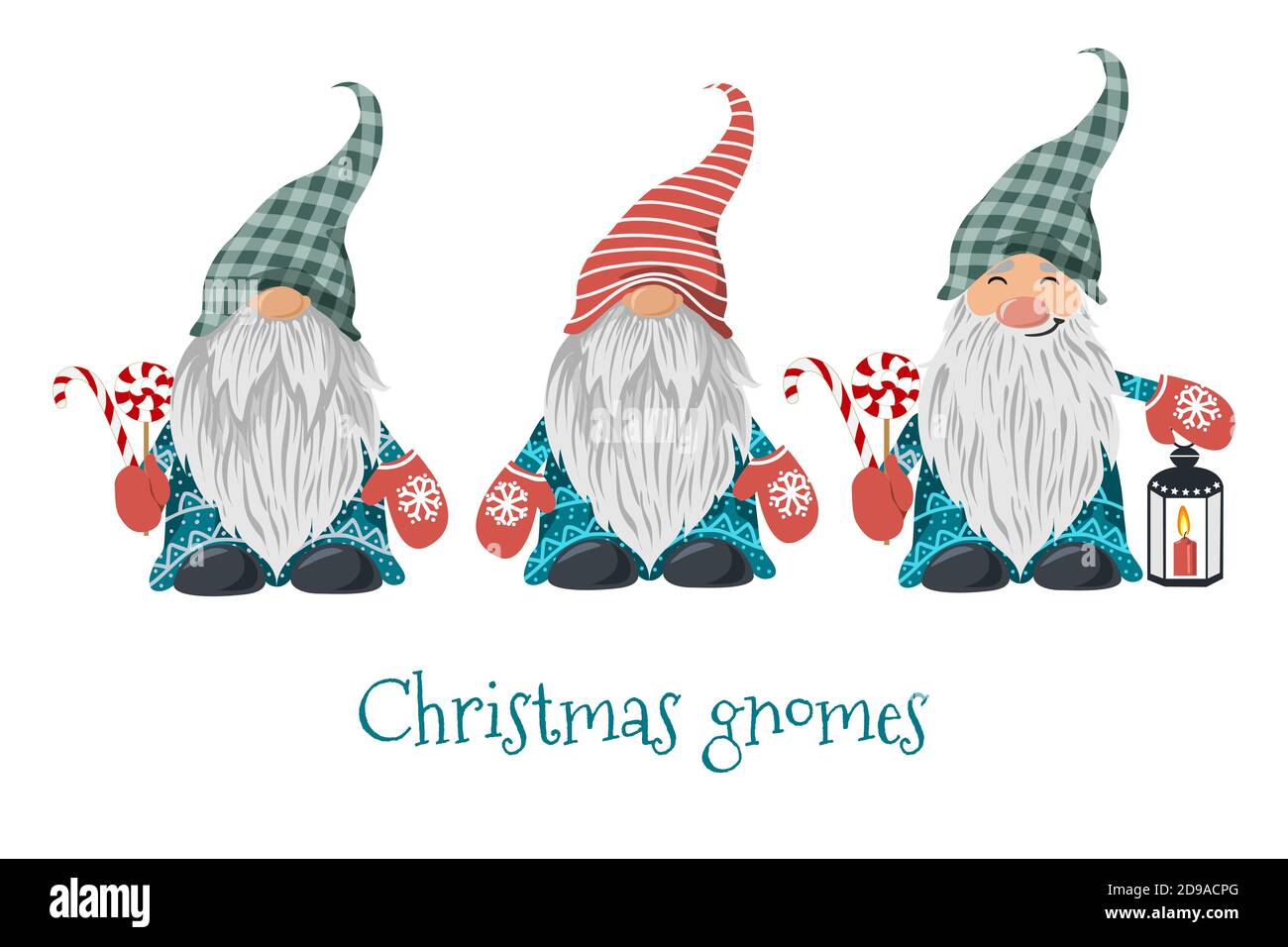 Nains de Noël isolés avec lylipop et lanterne avec bougie. Vecteur Illustration de Vecteur