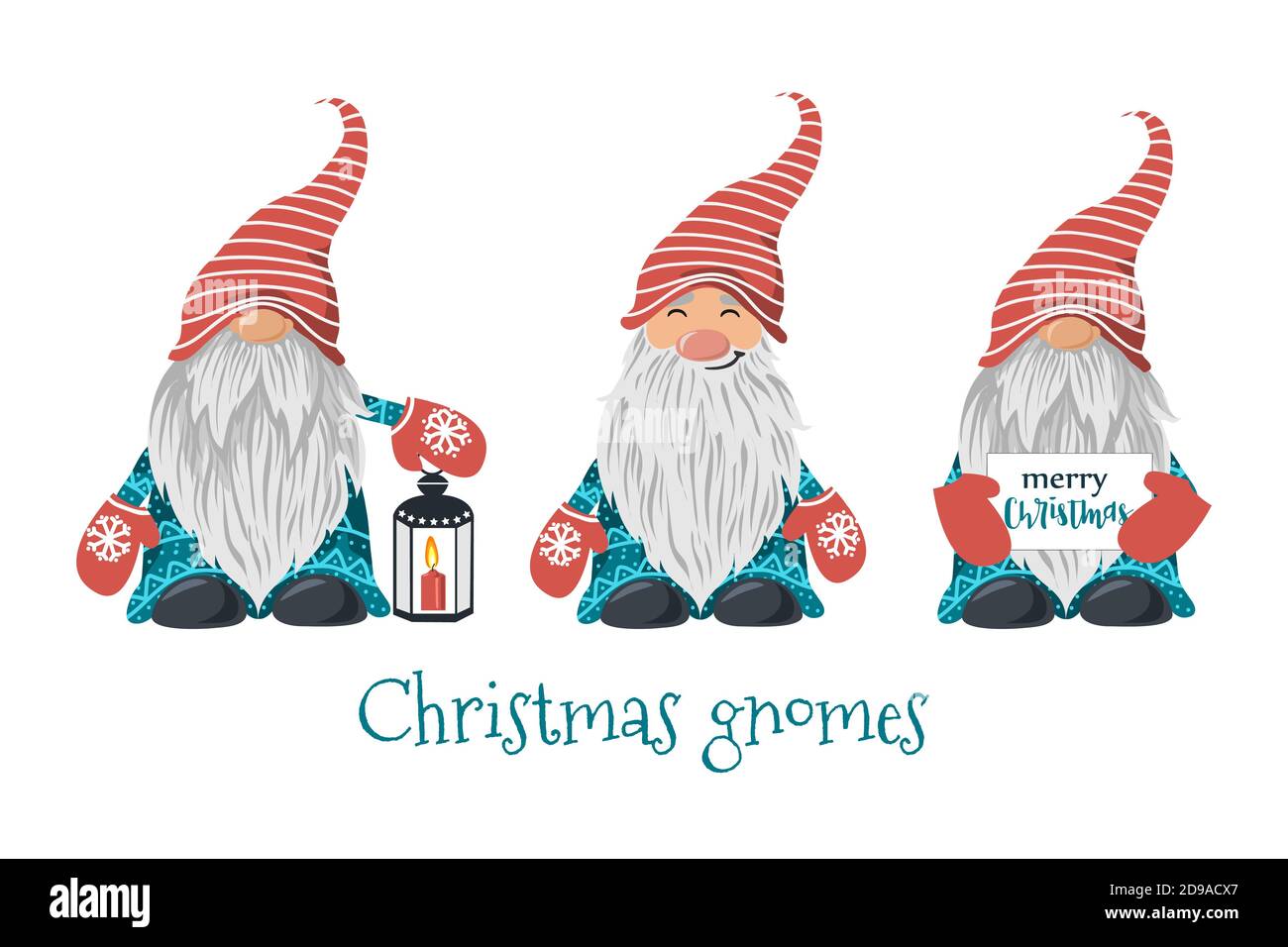 Ensemble de gnomes de Noël isolés sur fond blanc. Vecteur Illustration de Vecteur