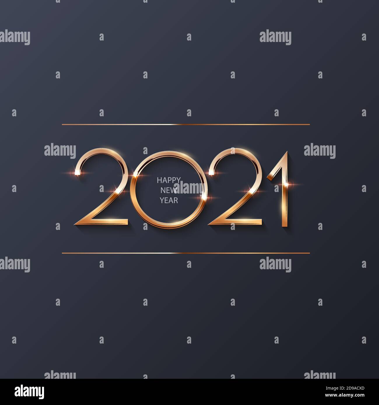 Bonne année 2021. L'or brille dans la lumière avec des éclat abstraits. Illustration de carte de vœux à motif vectoriel. Joyeux vacances Illustration de Vecteur