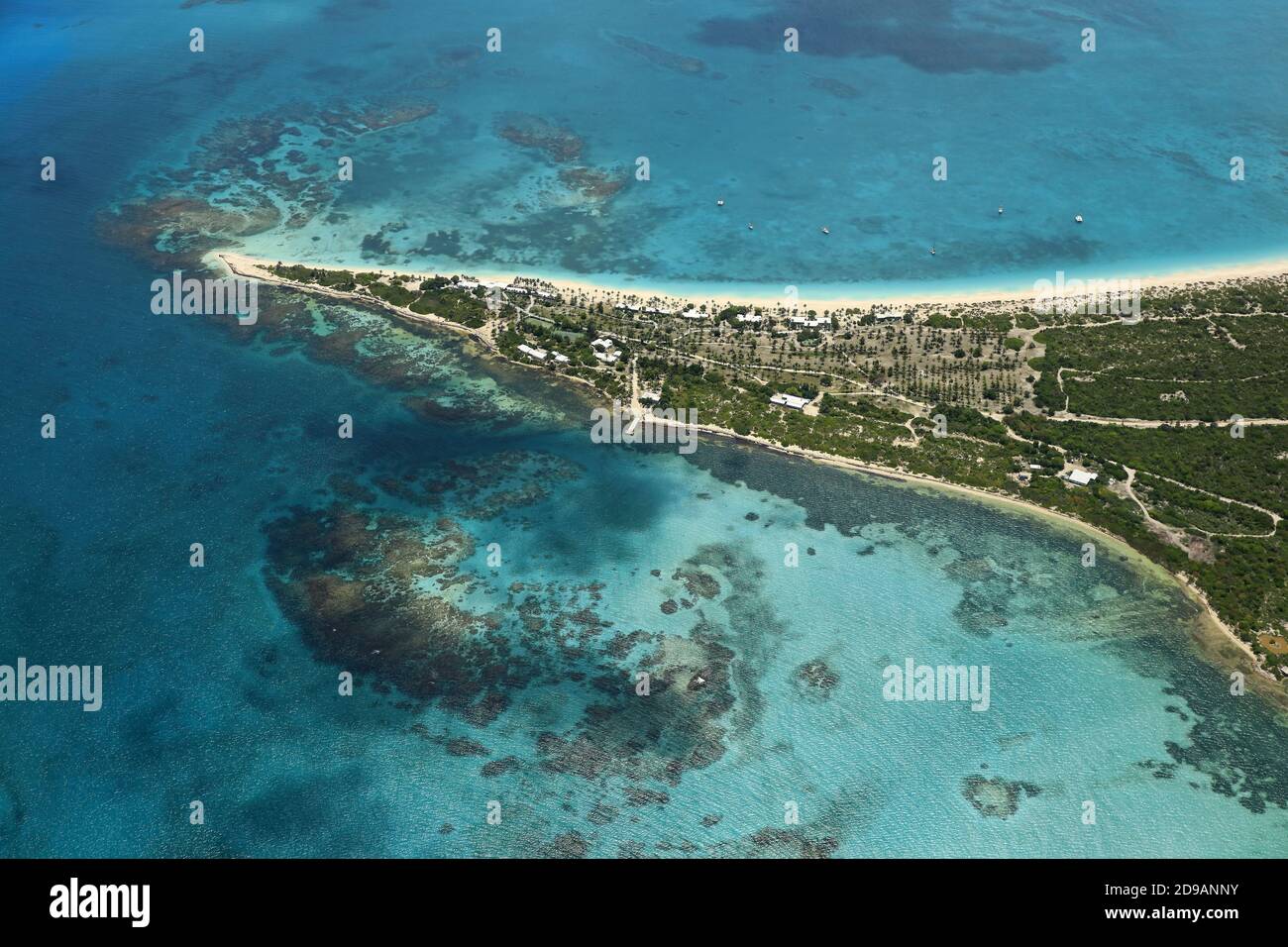 Antilles, Antigua-et-Barbuda : vue aérienne de Coco-point, au sud de l'île d'Antigua Banque D'Images