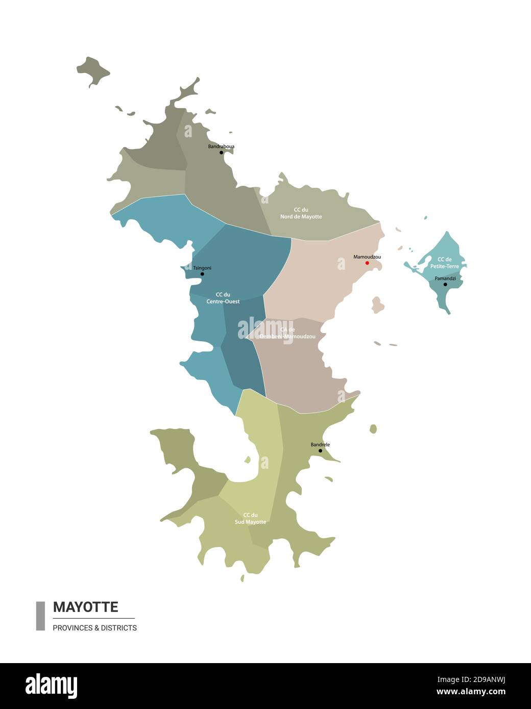 Mayotte higt carte détaillée avec subdivisions. Carte administrative de
