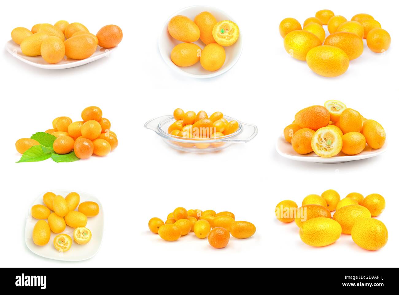 Collection de cumquats isolés sur fond blanc Banque D'Images