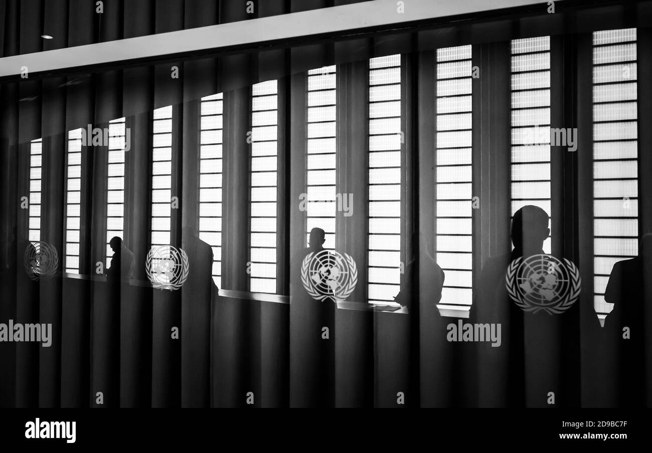 NEW YORK, Etats-Unis - 21 septembre 2016 : Centre de presse de la 71e session de l'Assemblée générale des Nations Unies à New York Banque D'Images