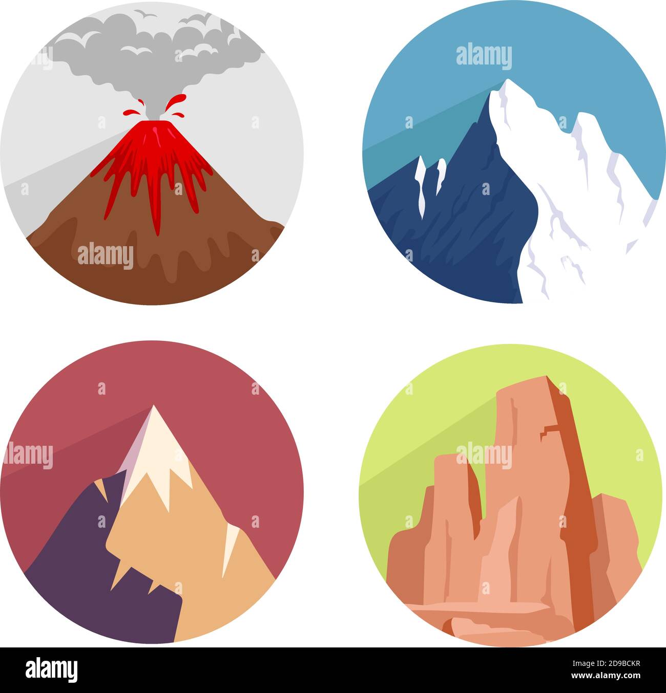 Ensemble d'icônes de concept de montagnes plates Illustration de Vecteur