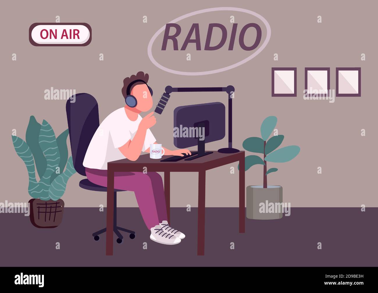 Le podcast radio affiche une illustration vectorielle couleur plate Illustration de Vecteur